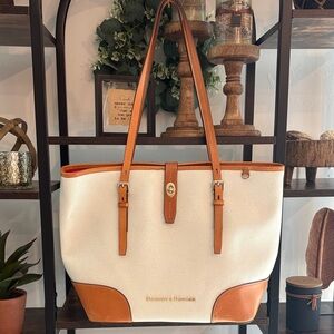 Dooney & Bourke Cream Tote with Tan Leather Trim